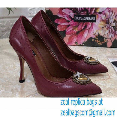 Dolce & Gabbana Heel 10.5cm Quilted Leather Devotion Pumps Burgundy 2021 - Click Image to Close